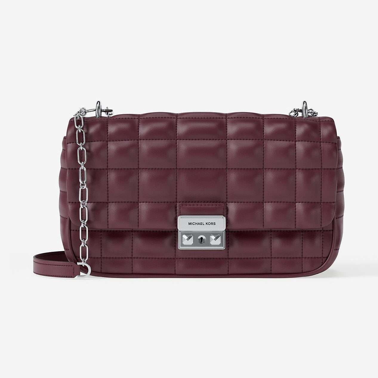 Michael Kors Tribeca Large Quilted Leather Shoulder Bag Oxblood