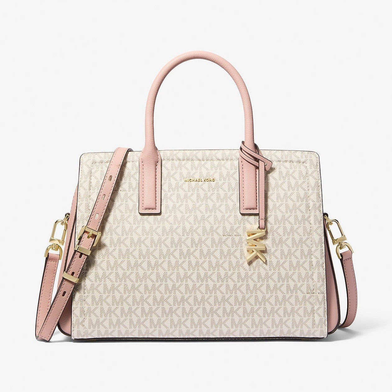 Michael Kors Laila Medium Signature Logo Satchel Vanilla-Soft Pink