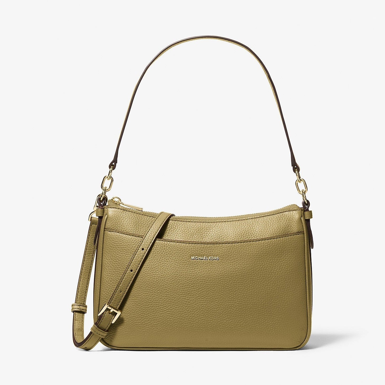 Michael Kors Jet Set Medium Pebbled Leather Convertible Crossbody Bag Pistachio