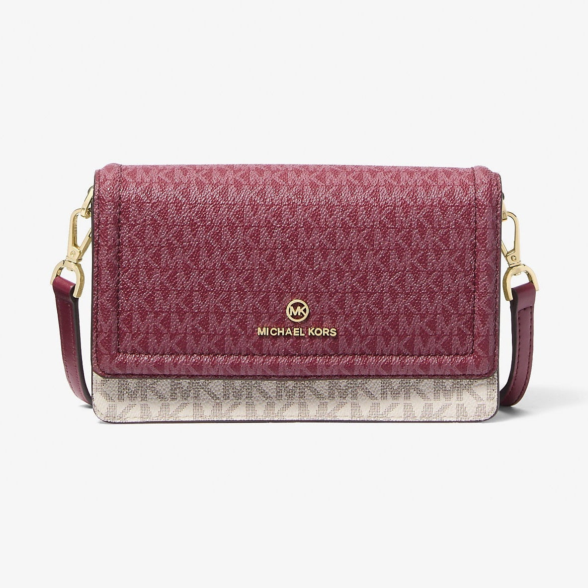 Michael Kors Jet Set Small Two-Tone Logo Smartphone Crossbody Bag Mulberry Mlt