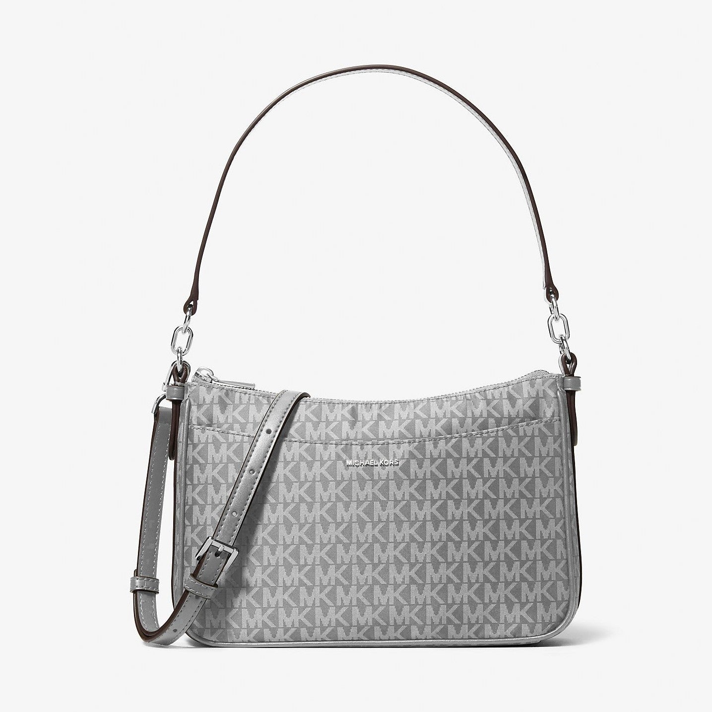 Michael Kors Jet Set Medium Signature Logo Print Woven Pochette Crossbody Bag Storm