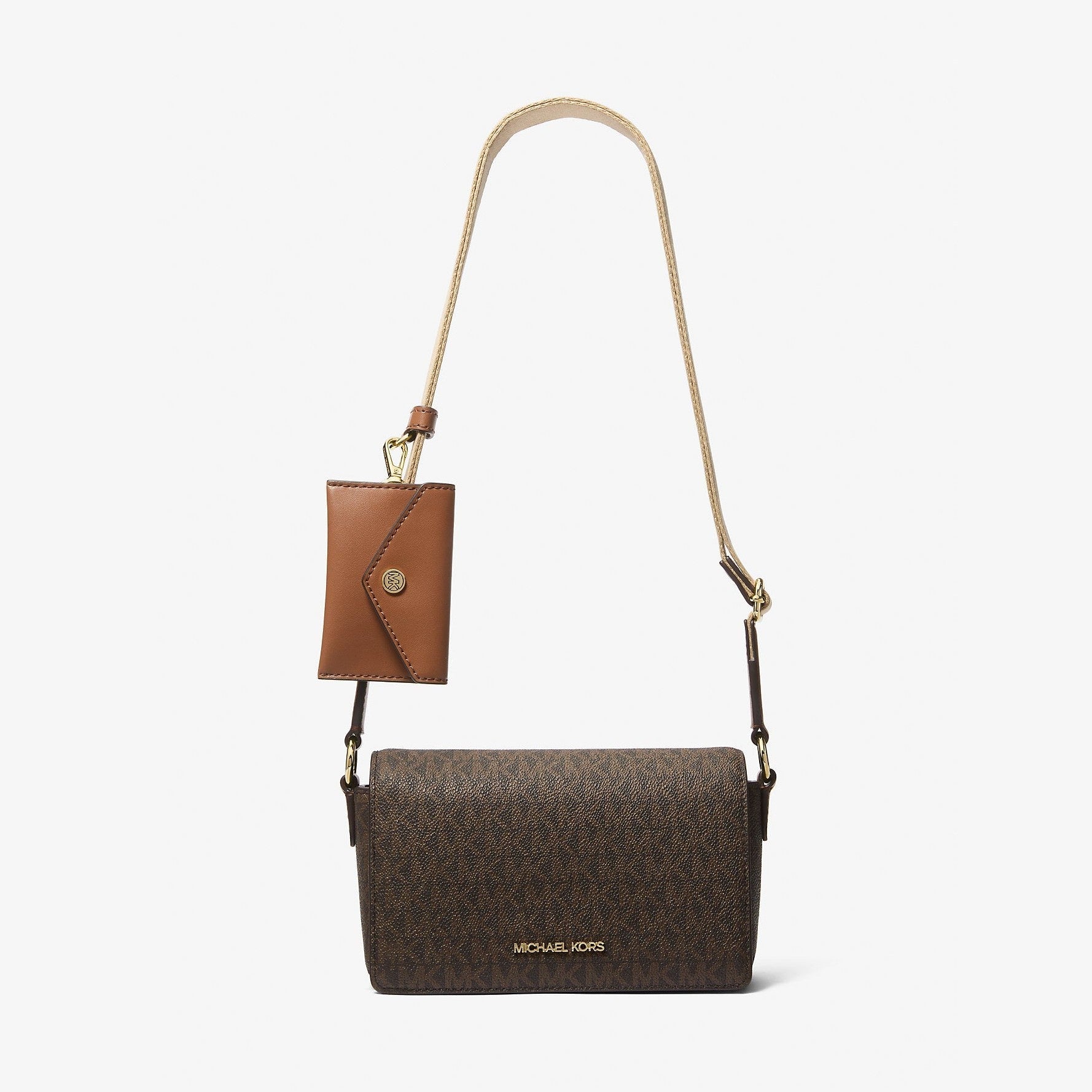 Michael Kors Vincent Small Signature Logo Crossbody Bag with Card Case Brown