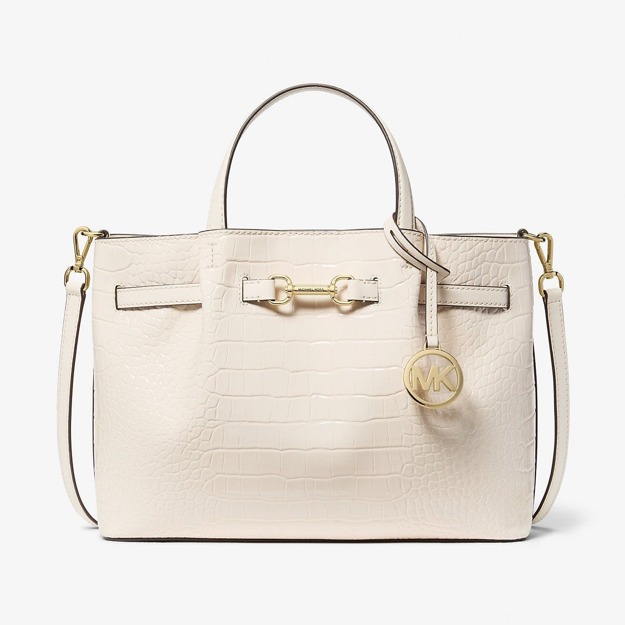 Michael Kors Carson Medium Crocodile Embossed Satchel Lt Cream