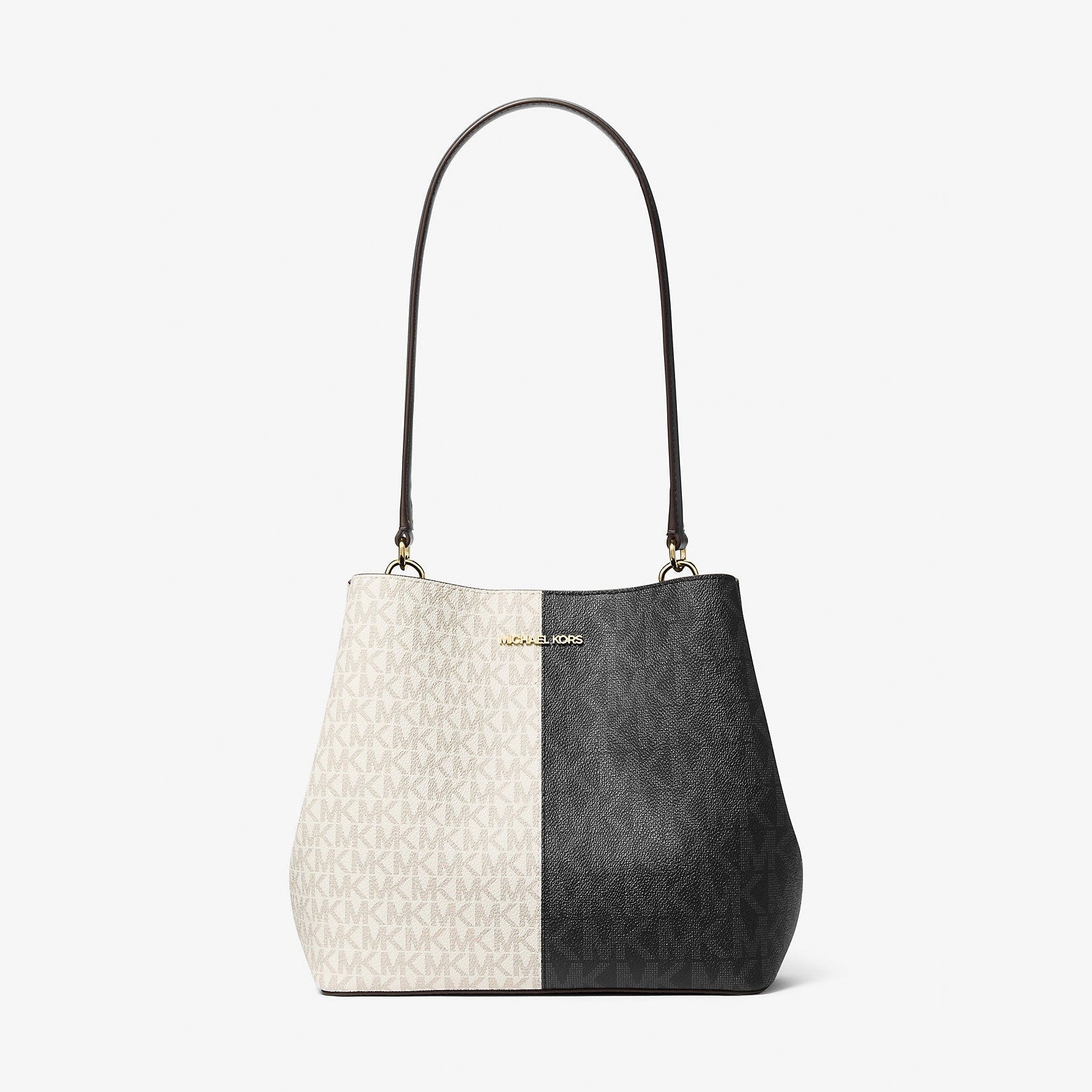 Michael Kors Pratt Medium Two-Tone Signature Logo Shoulder Bag Black Combo
