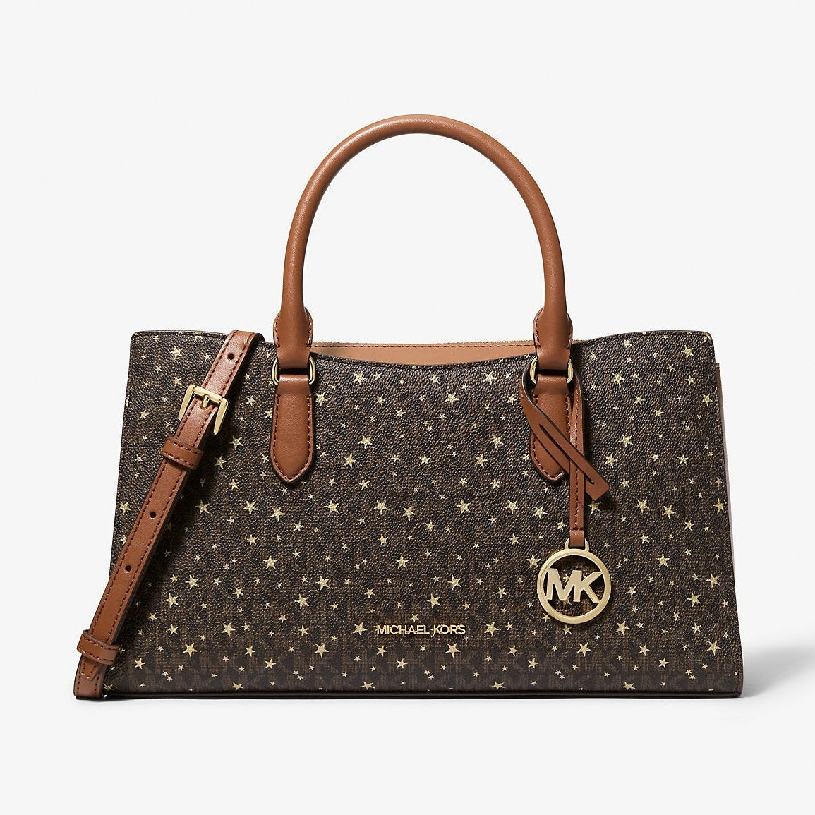 Michael Kors Arden Medium Printed Signature Logo Satchel Brown