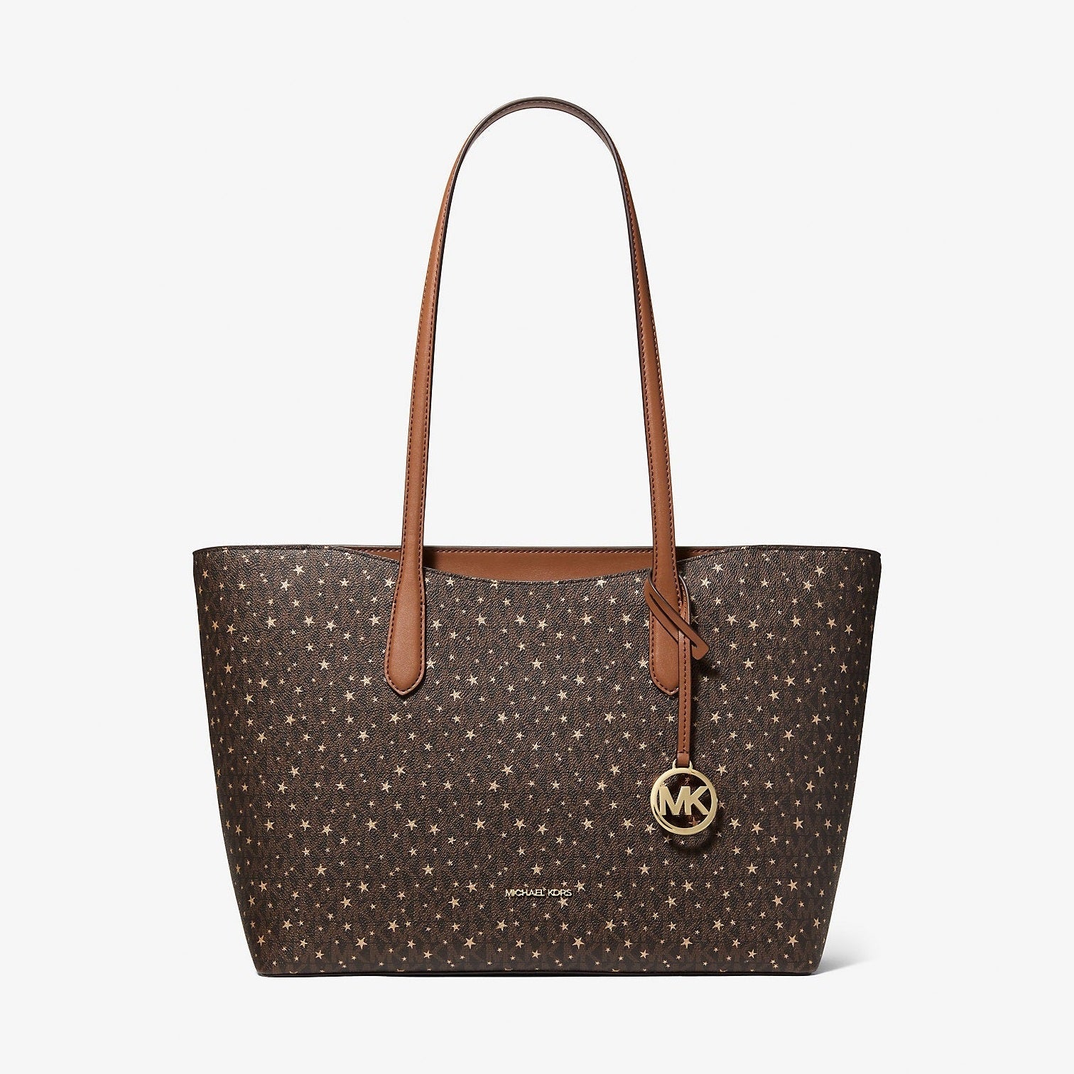 Michael Kors Arden Large Printed Signature Logo Top-Zip Tote Bag Brown