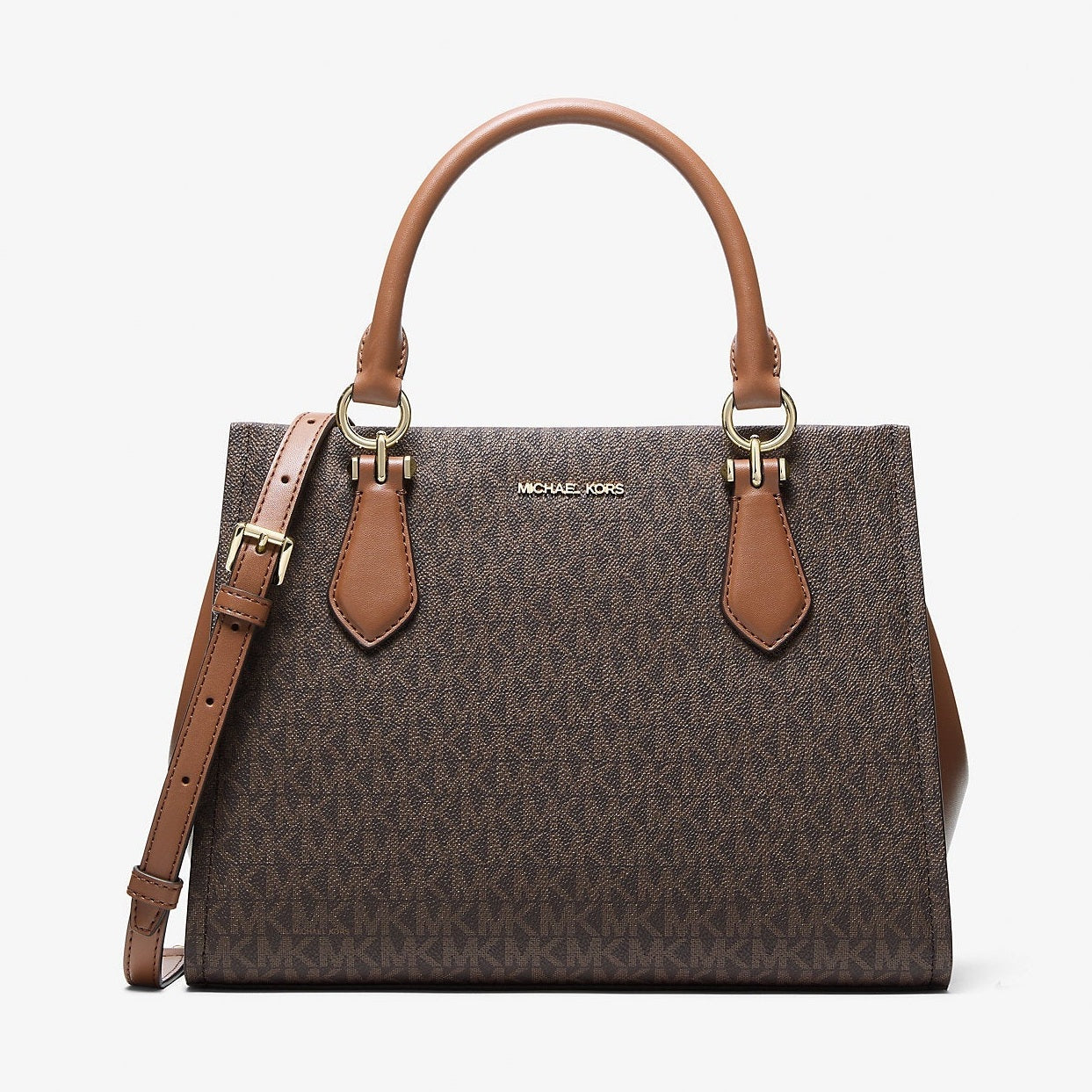 Michael Kors Marilyn Medium Signature Logo Convertible Satchel Brown