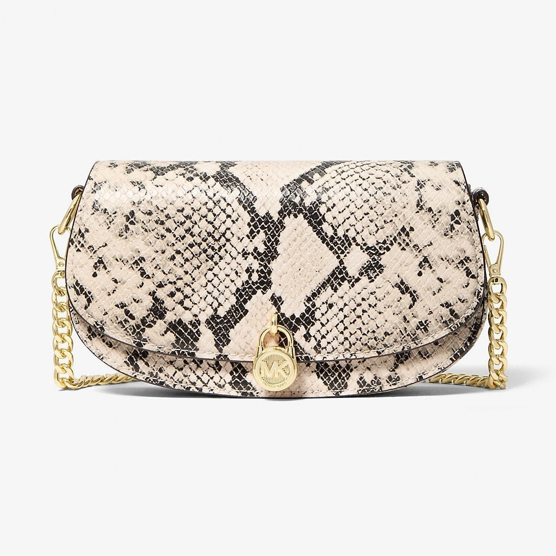 Michael Kors Mila Small Snake Embossed Crossbody Bag Natural