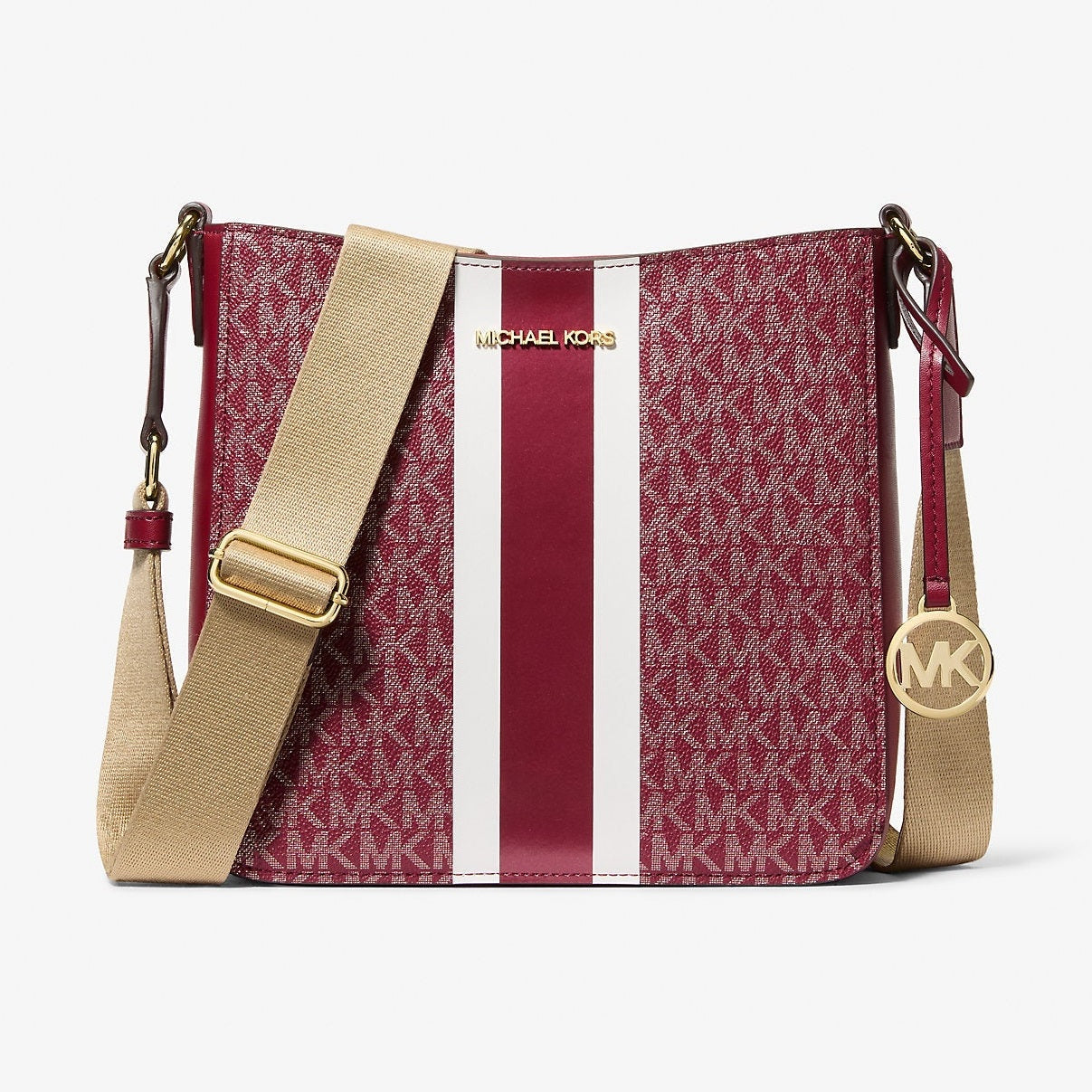 Michael Kors Jet Set Small Signature Logo Stripe Crossbody Bag Cherry