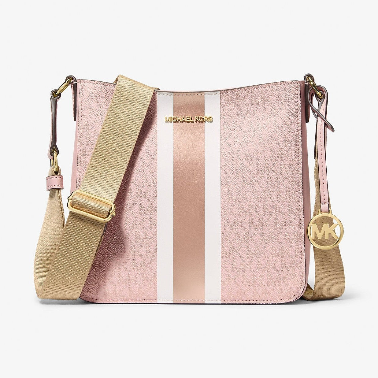 Michael Kors Jet Set Small Signature Logo Stripe Crossbody Bag Powder Blush