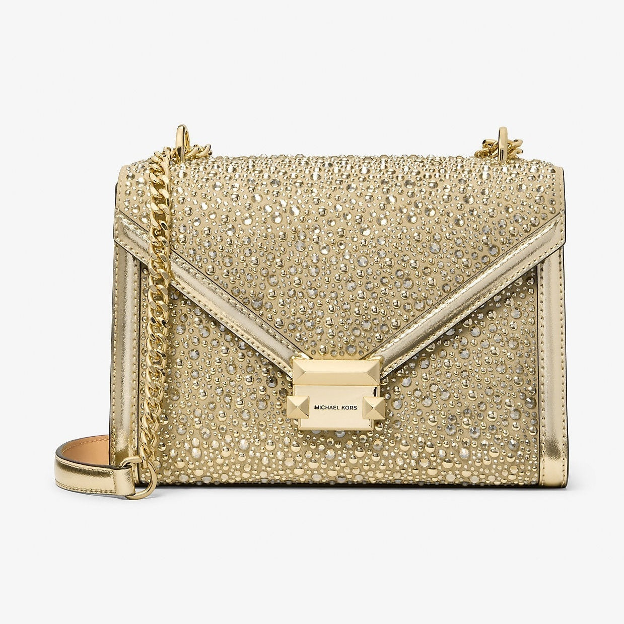 Michael Kors Whitney Medium Embellished Metallic Shoulder Bag Pale Gold