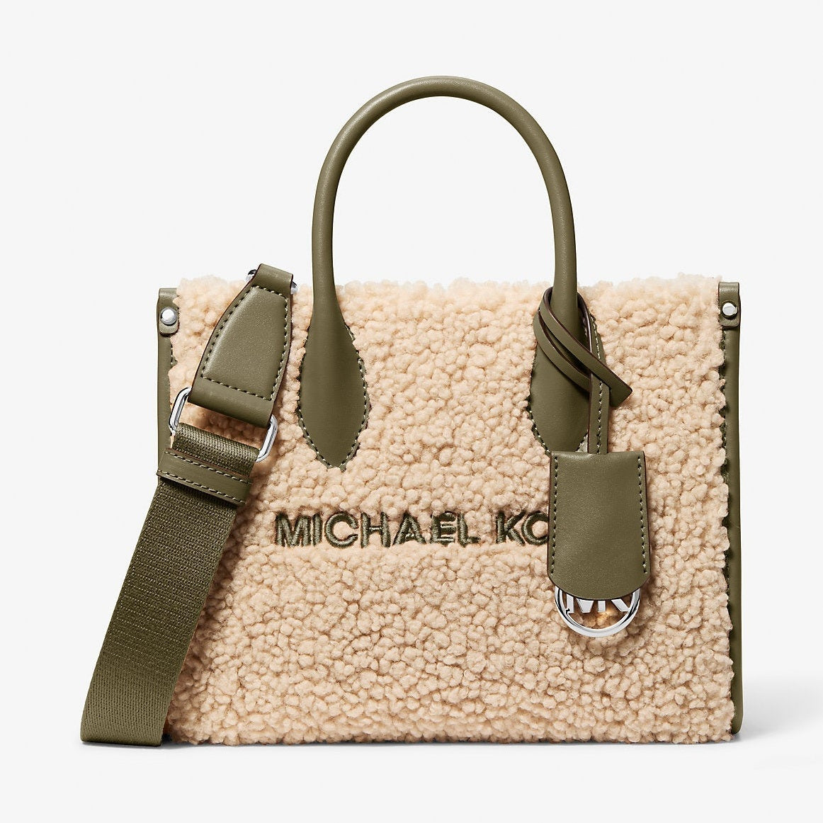 Michael Kors Mirella Small Faux Shearling Crossbody Bag Olive