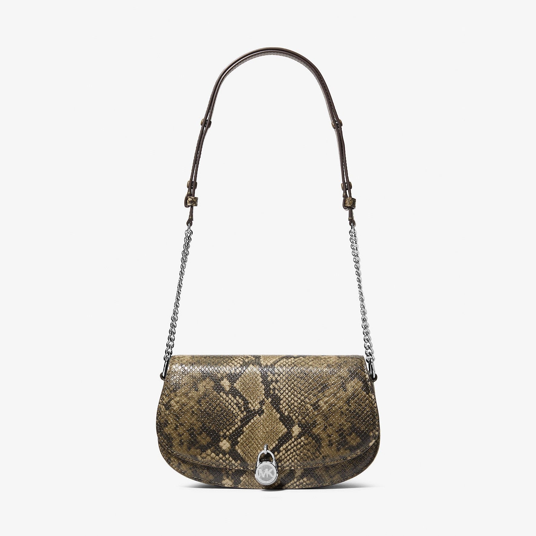 Michael Kors Mila Medium Snake Embossed Messenger Bag Olive