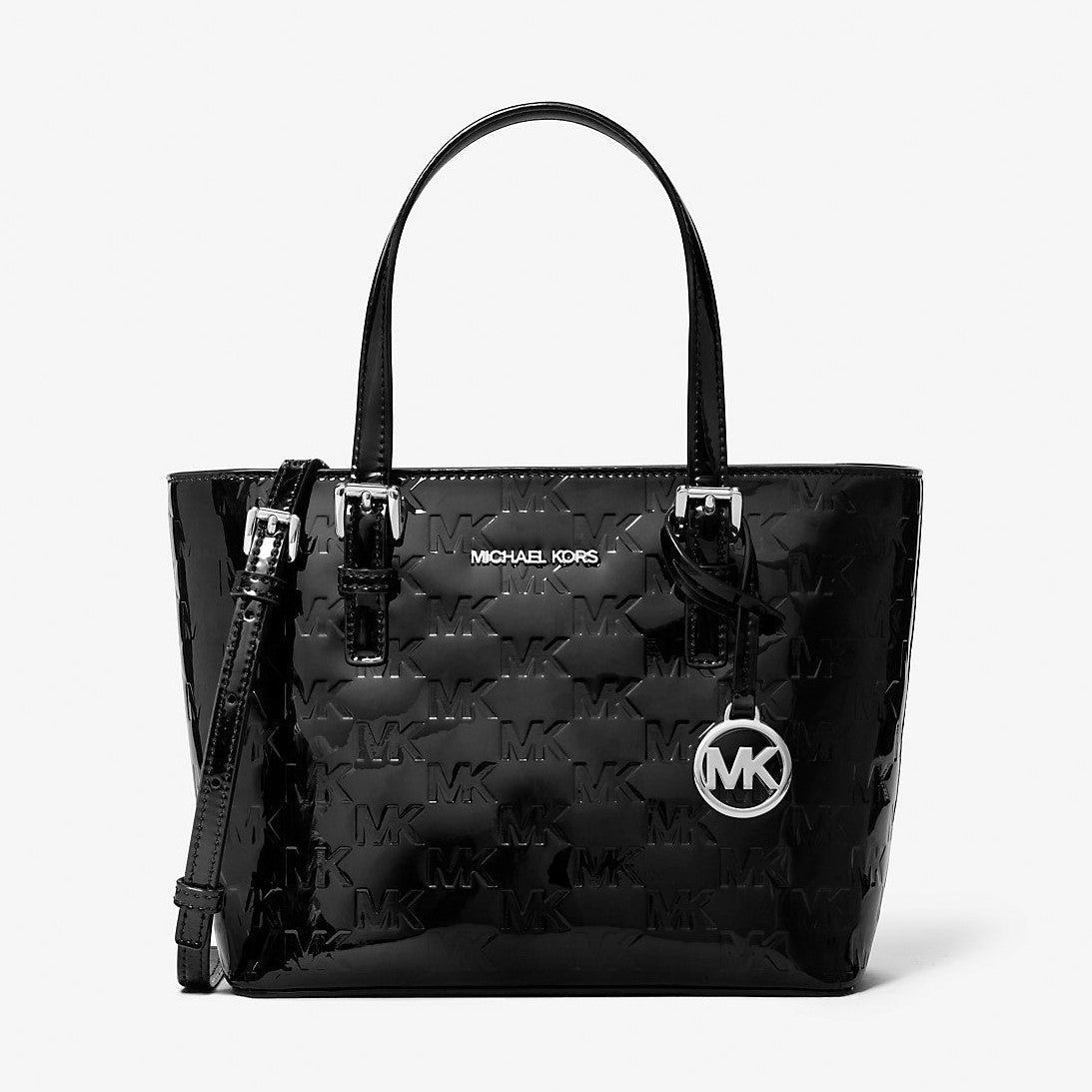Michael Kors Jet Set Extra-Small Patent Logo Debossed Convertible Tote Bag Black