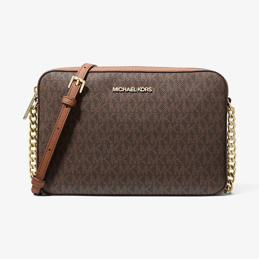 Michael Kors Jet Set Large Printed Logo Crossbody Bag Brown