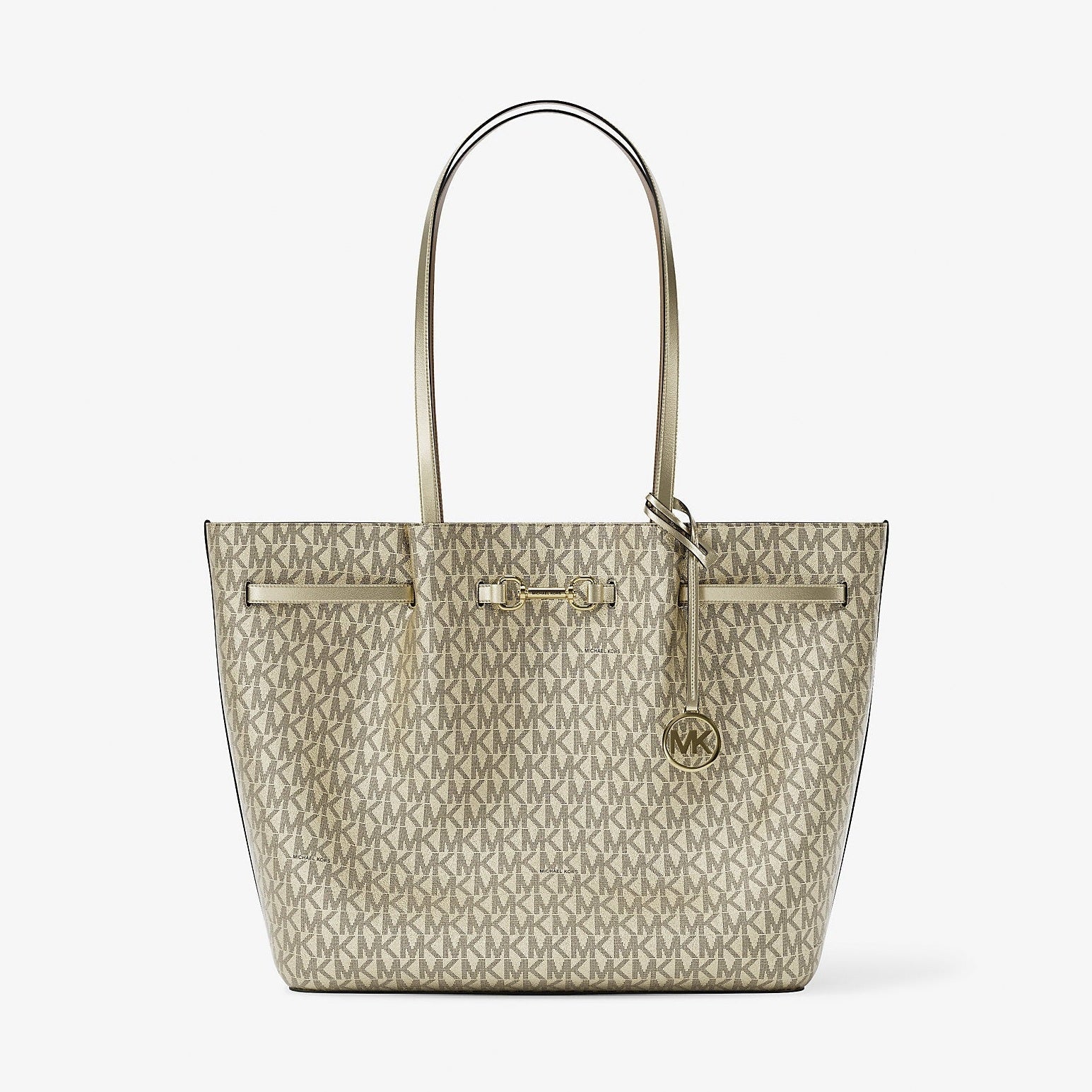 Michael Kors Carson Large Metallic Signature Logo Tote Bag Pale Gold