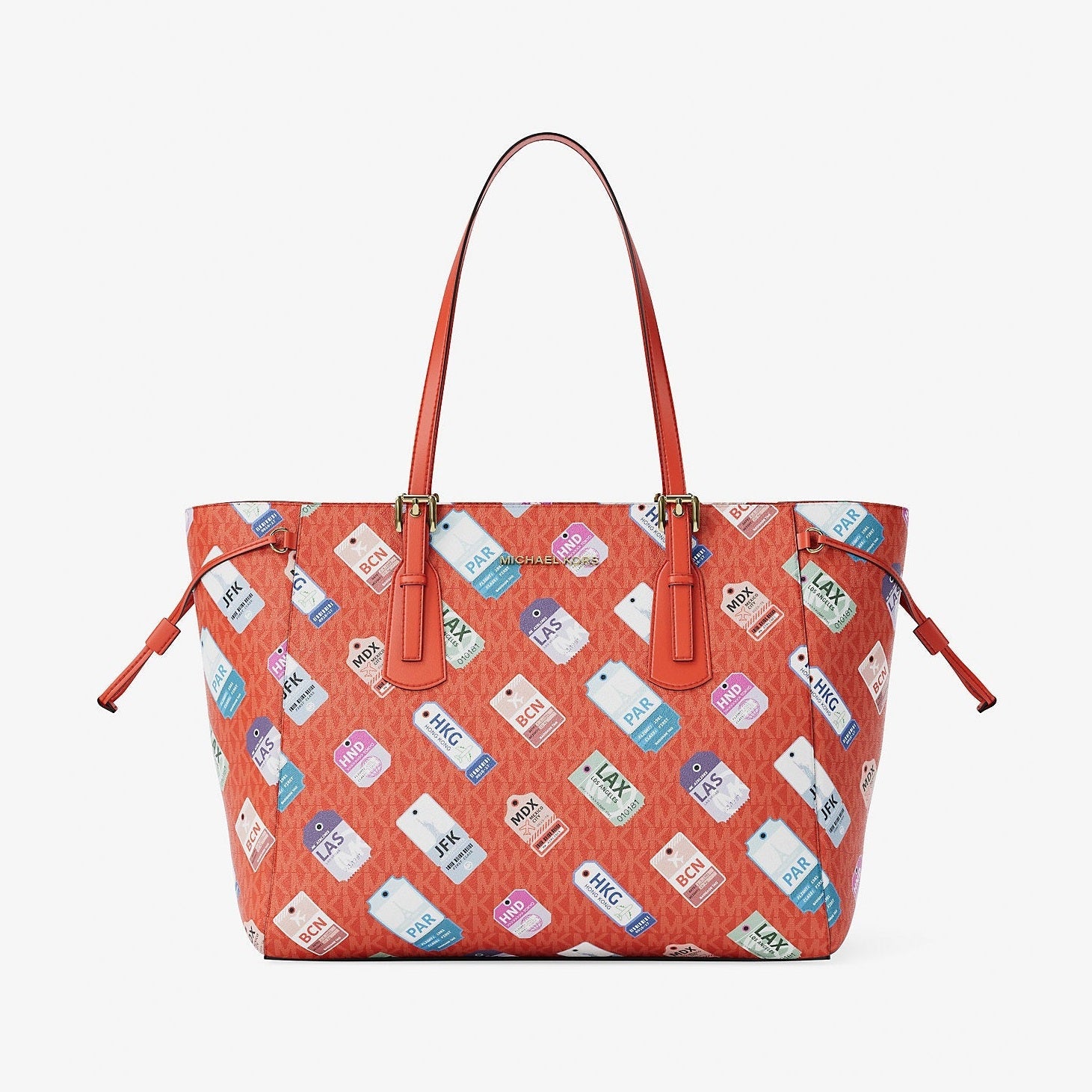 Michael Kors Voyager Large Printed Signature Logo Tote Bag Dk Sangria