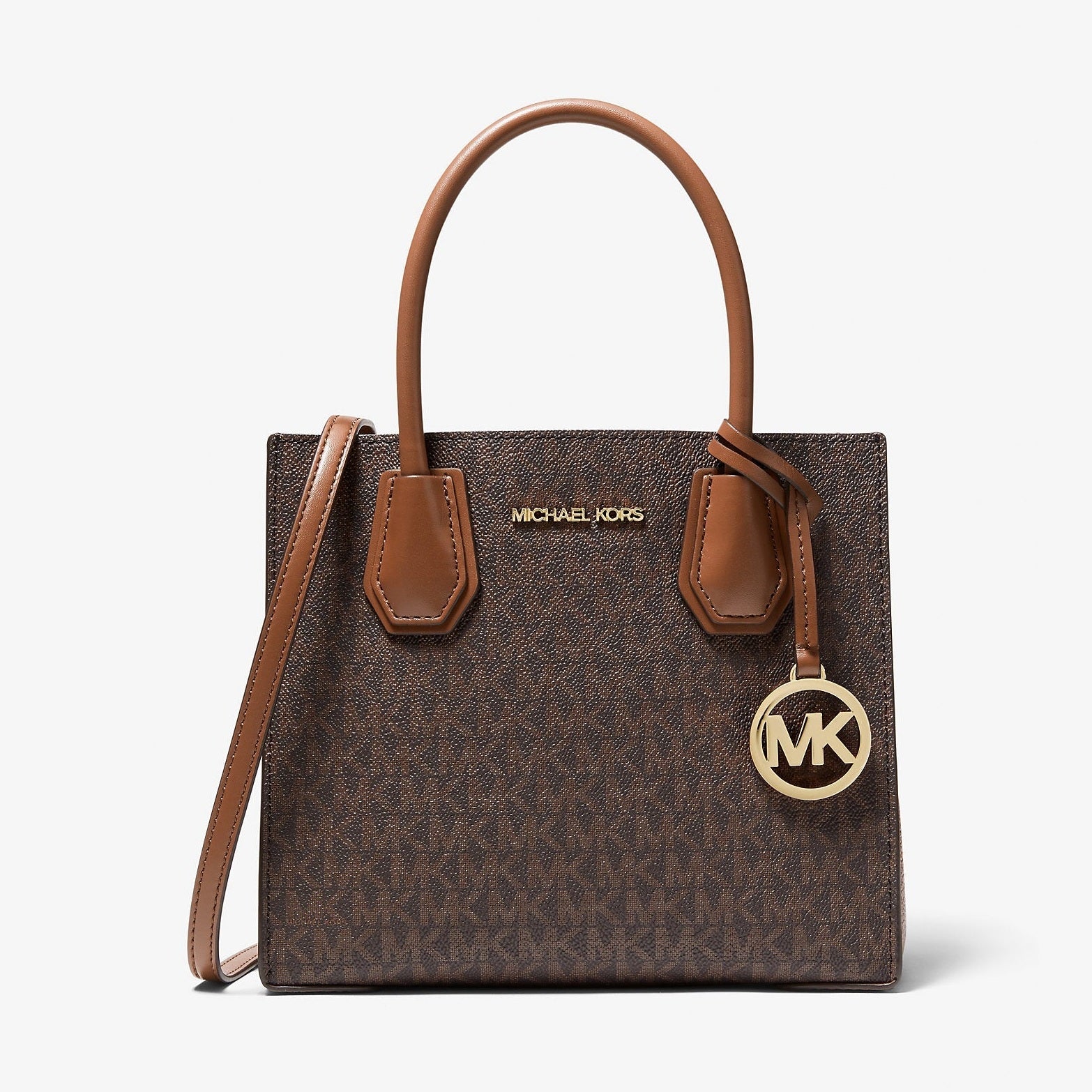 Michael Kors Mercer Medium Logo and Leather Accordion Crossbody Bag Brown