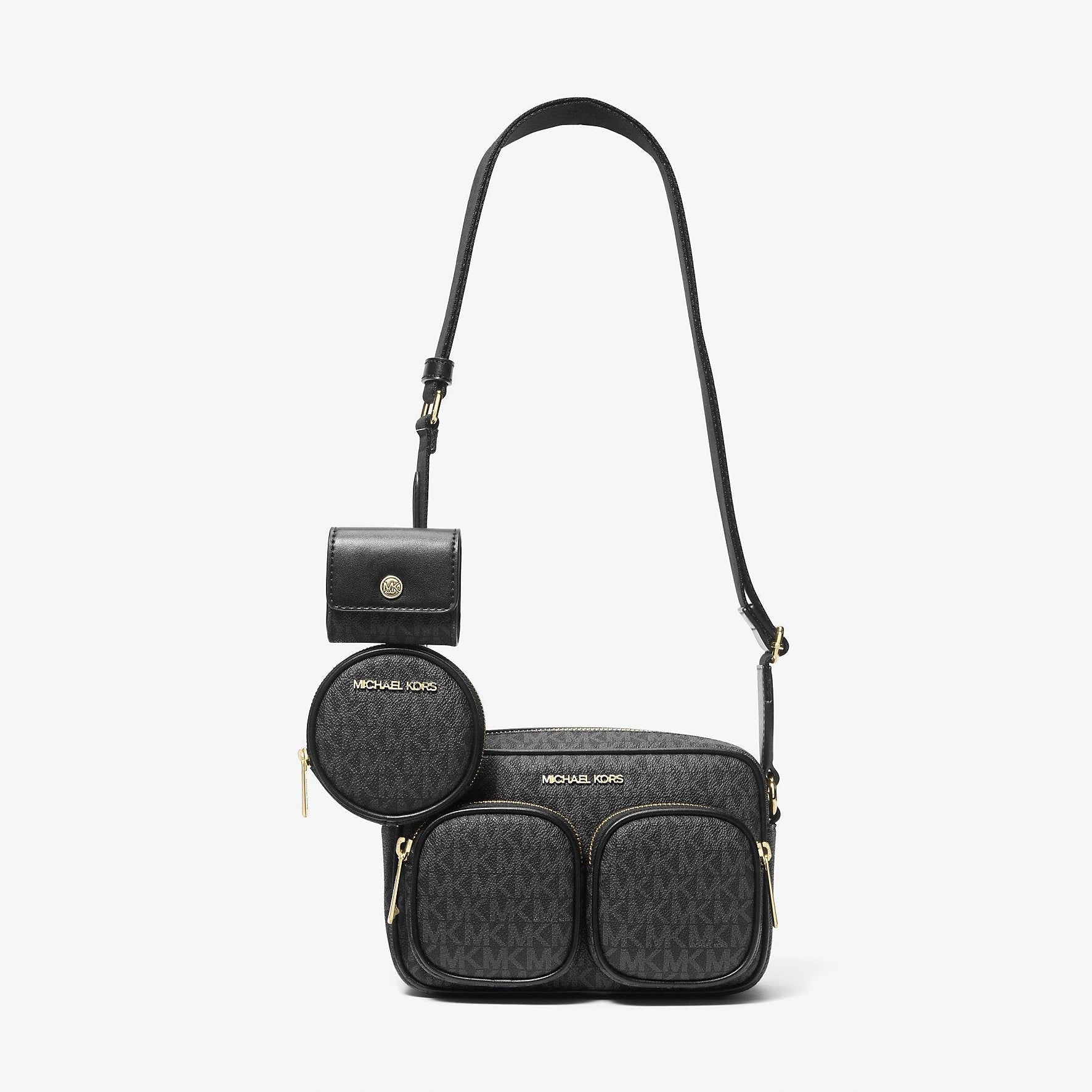 Michael Kors Jet Set Medium Signature Logo Crossbody Bag with Case for Apple Airpods Pro® Black