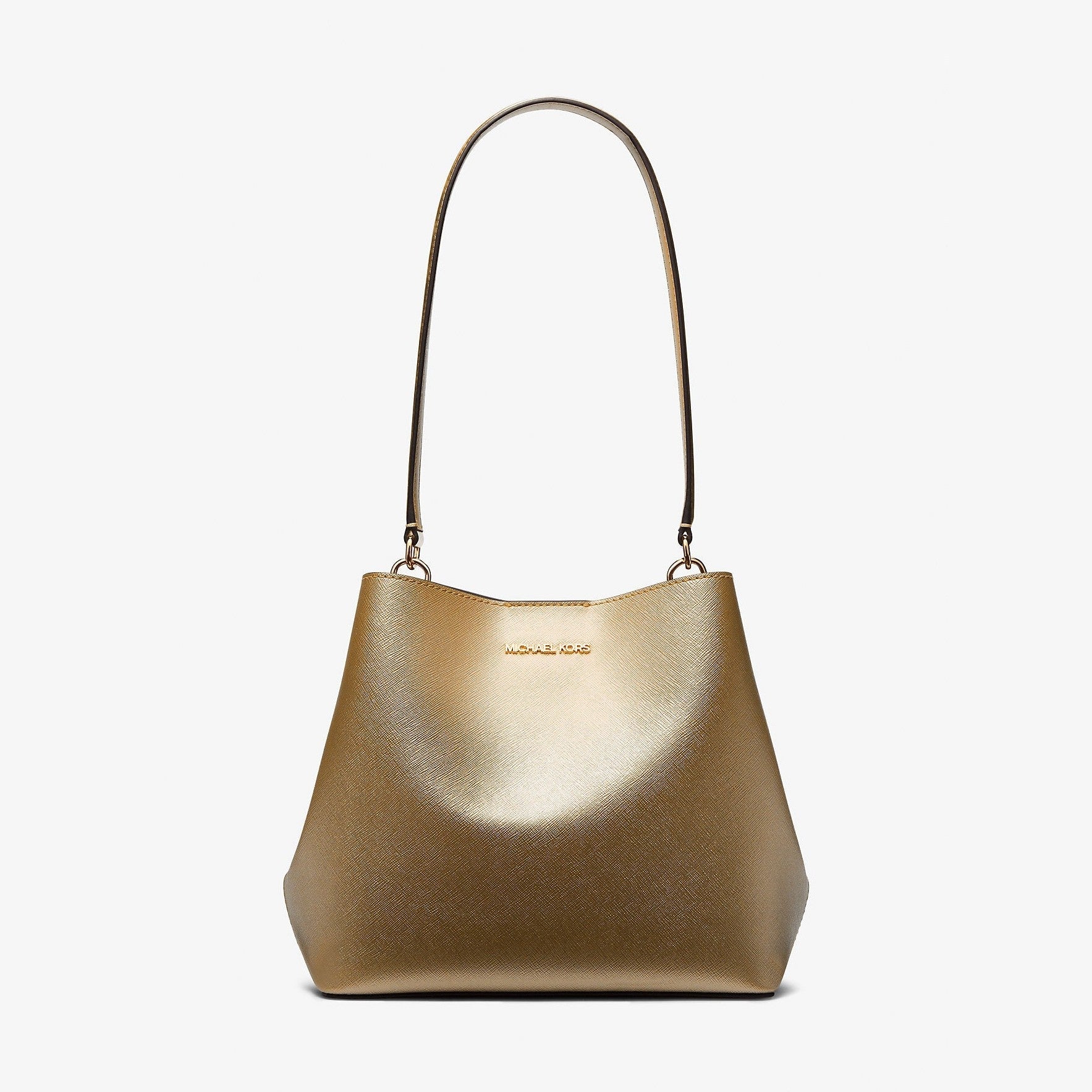 Michael Kors Pratt Medium Metallic Shoulder Bag Pale Gold