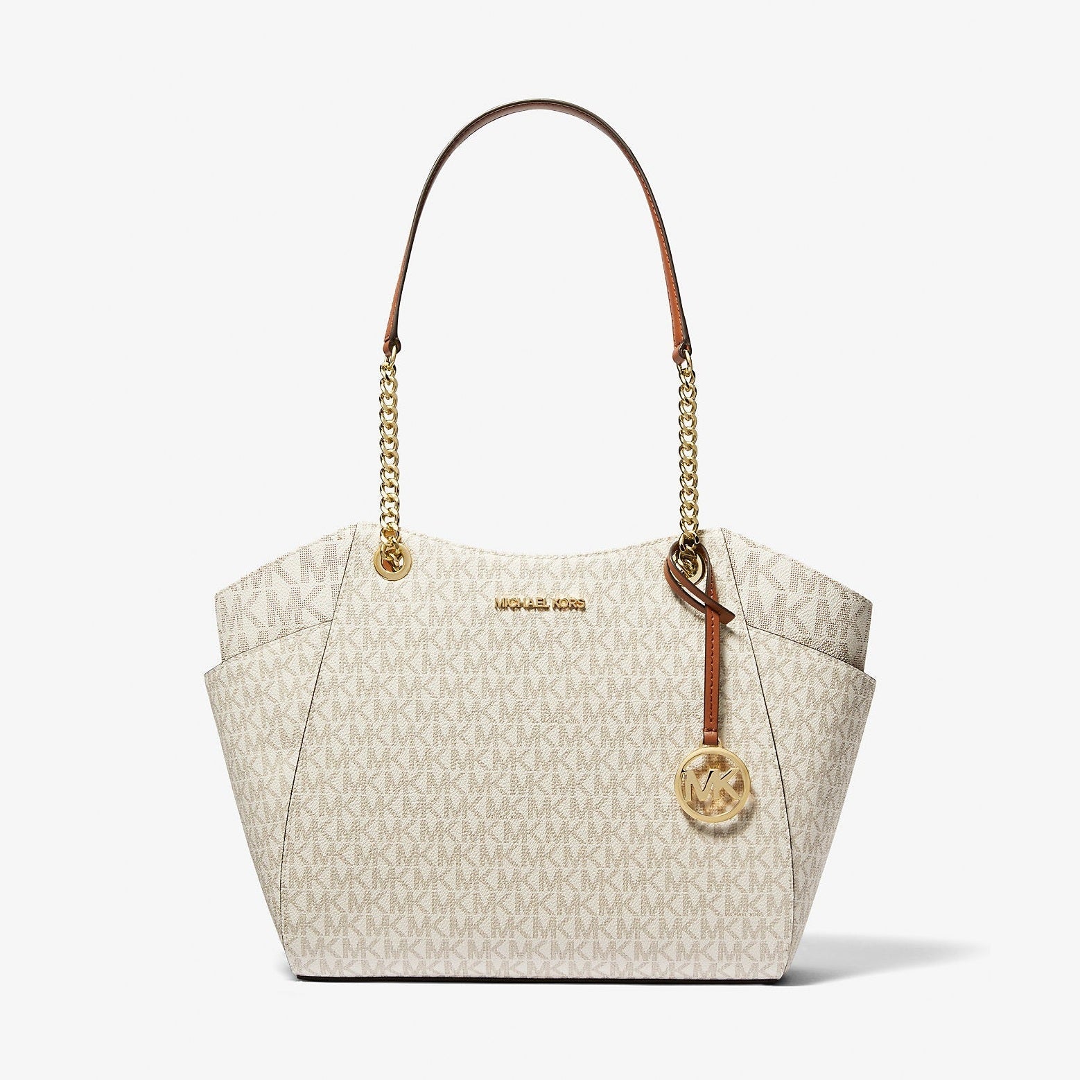 Michael Kors Jet Set Large Signature Logo Shoulder Bag Vanilla