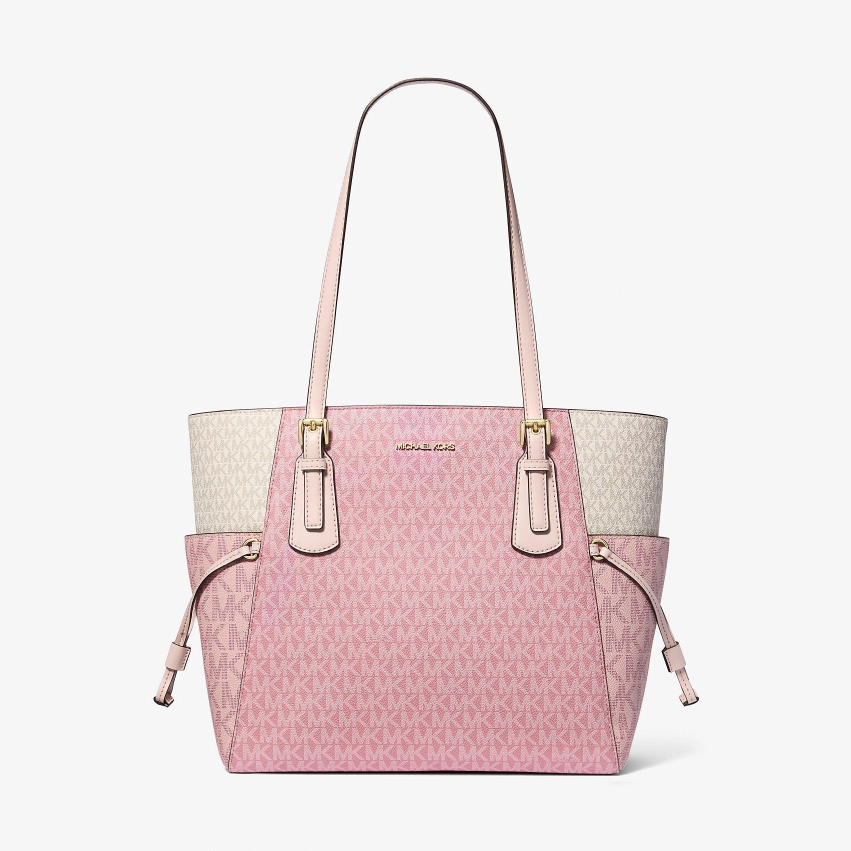 Michael Kors Voyager Large Color-Block Signature Logo Tote Bag Pwd Blsh Mlt
