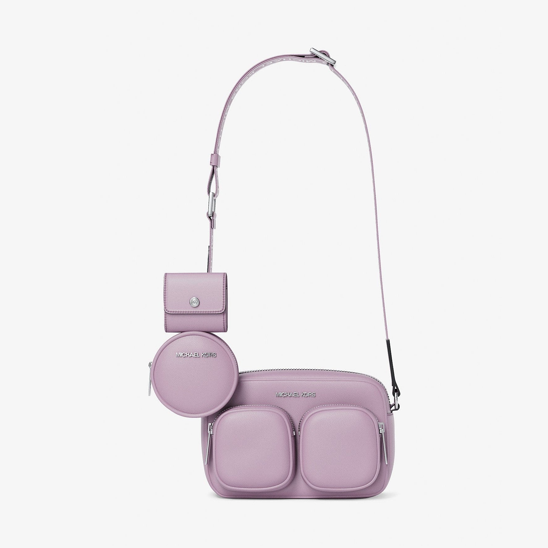 Michael Kors Jet Set Leather Medium Crossbody Bag with Case for Apple Airpods Pro® Lt Quartz