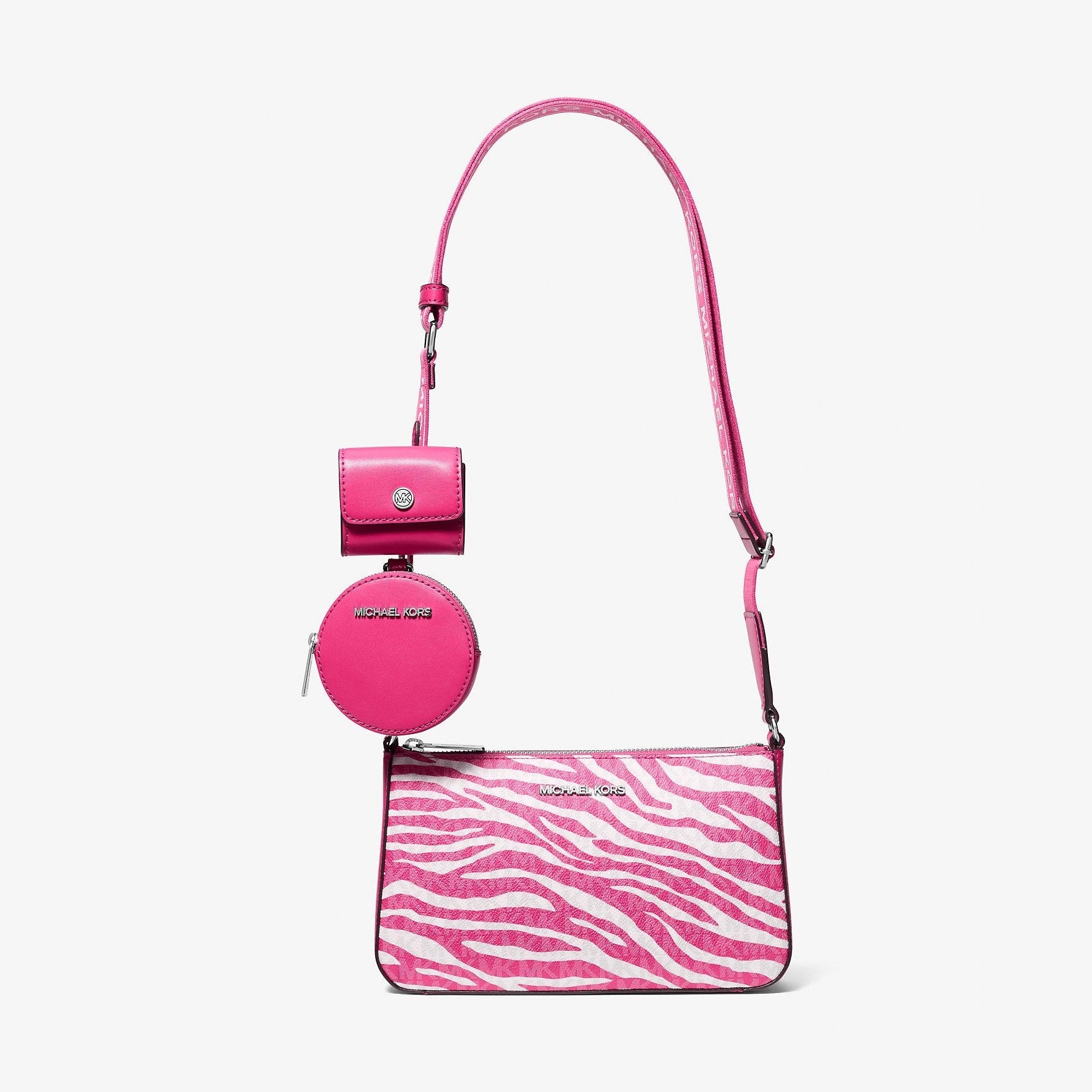 Michael Kors Jet Set Leather Medium Animal Print Logo Crossbody Bag with Case for Apple Airpods Pro® Dragonfruit