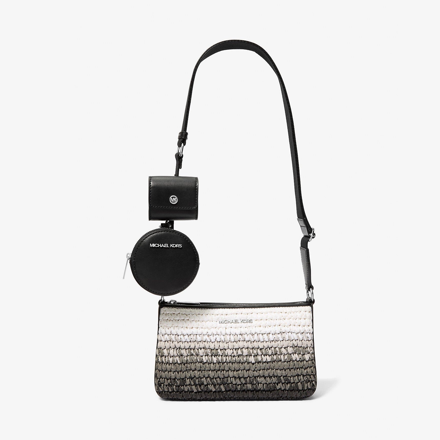 Michael Kors Jet Set Small Ombre Straw Crossbody Bag with Case for Apple Airpods Pro® Black