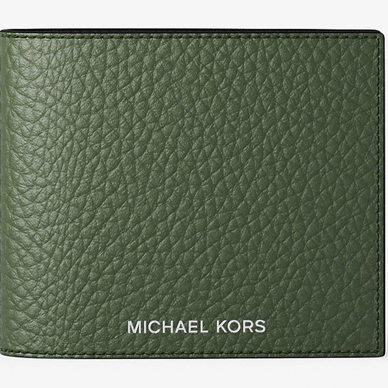 Michael Kors Pebbled Leather Billfold Wallet and Signature Logo Card Case Gift Set Moss