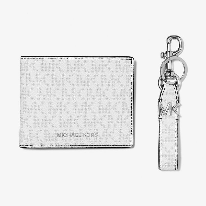 Michael Kors Logo Wallet and Key Chain Gift Set Bright Wht