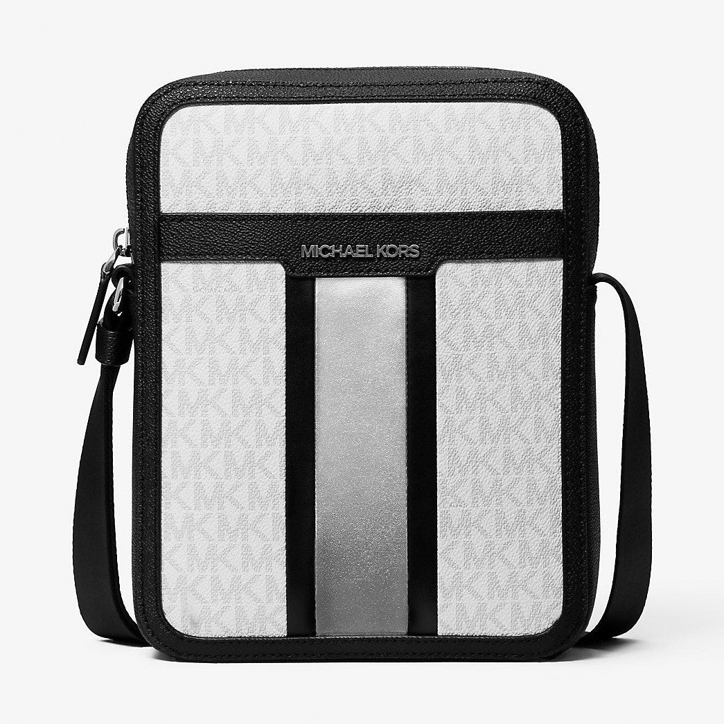Michael Kors Cooper Signature Logo Stripe Flight Bag Silver