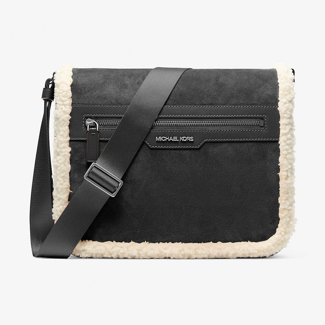 Michael Kors Cooper Suede and Sherpa Messenger Bag Black