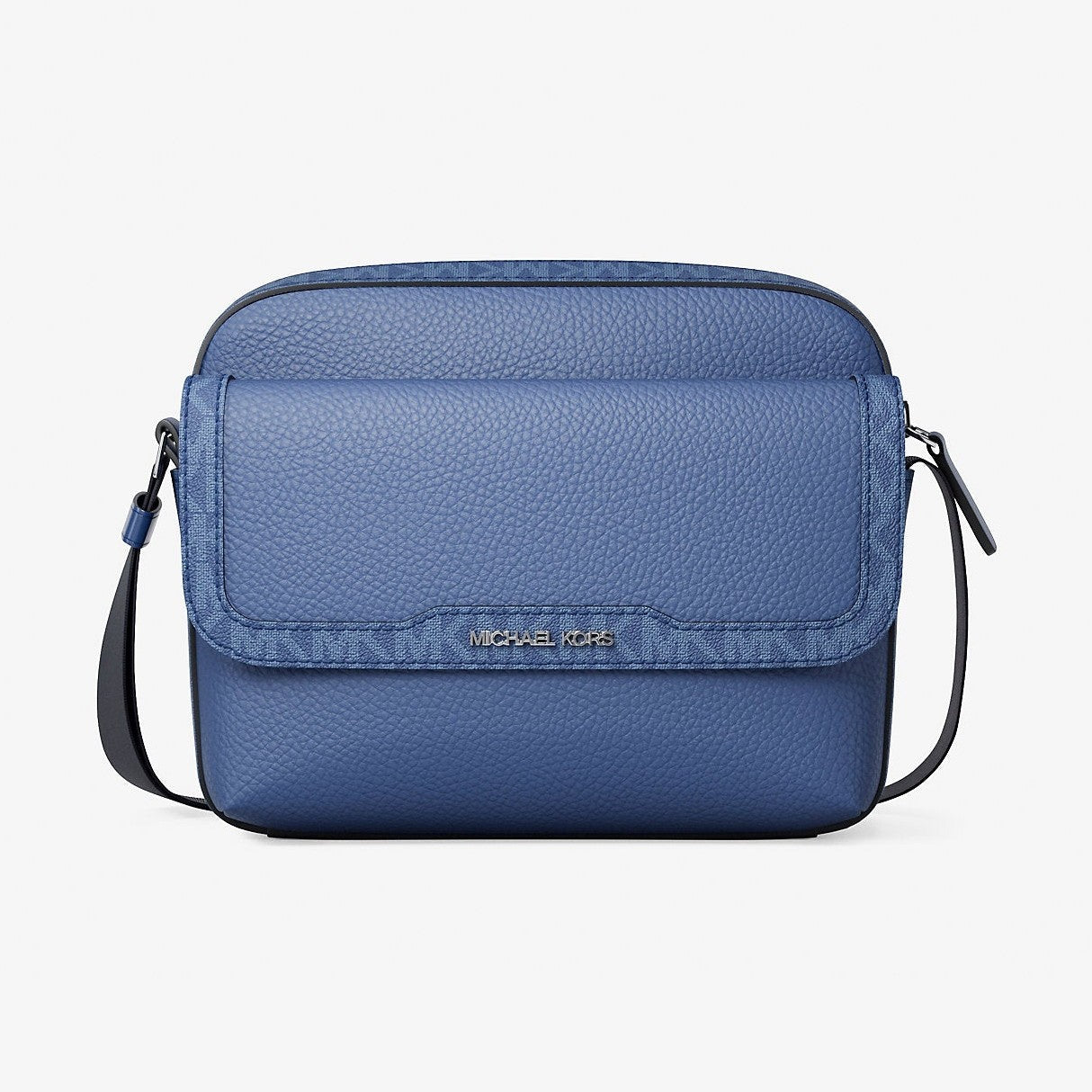 Michael Kors Cooper Medium Pebbled Leather and Signature Logo Camera Crossbody Bag Galaxy Blue