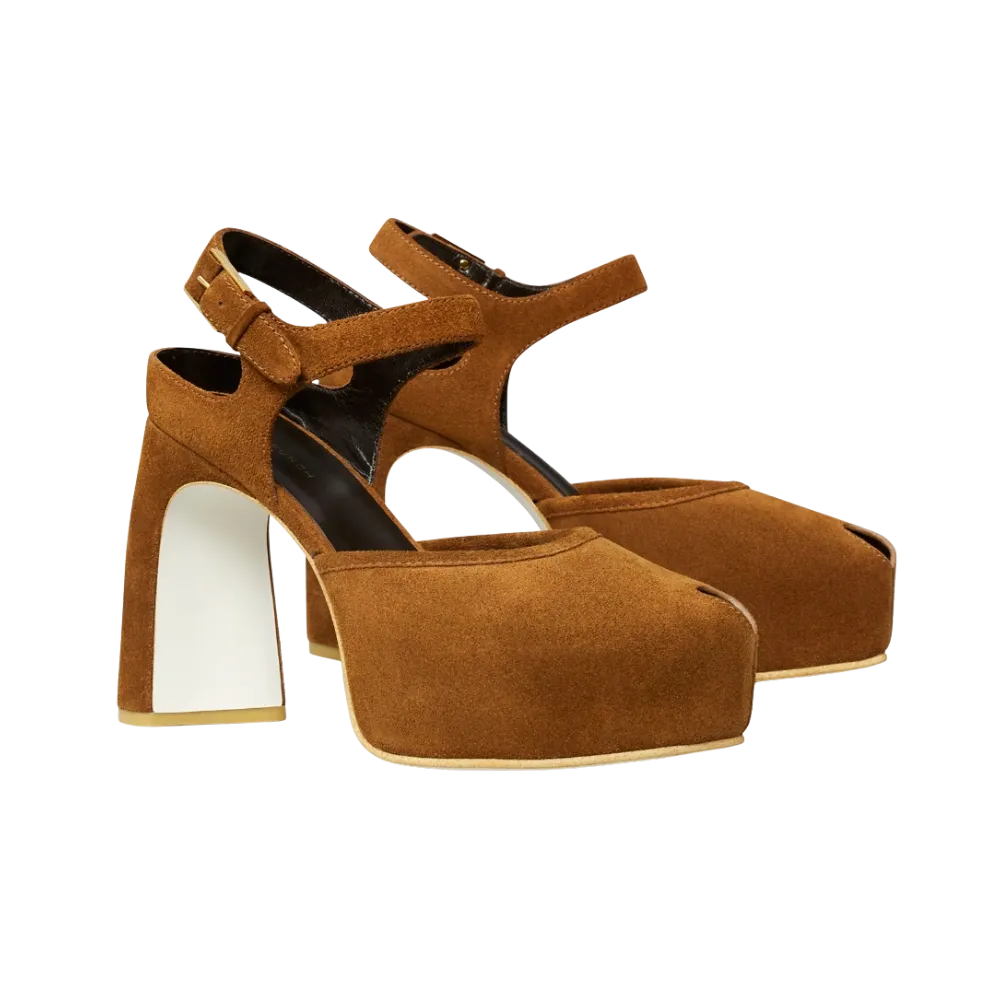 Tory Burch Peep-Toe Platform Sandal Caramel