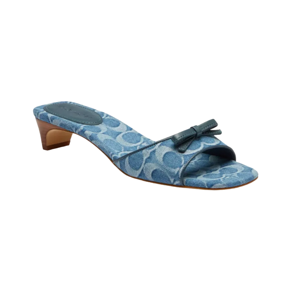 Coach Bow Kitten Heel In Signature Denim