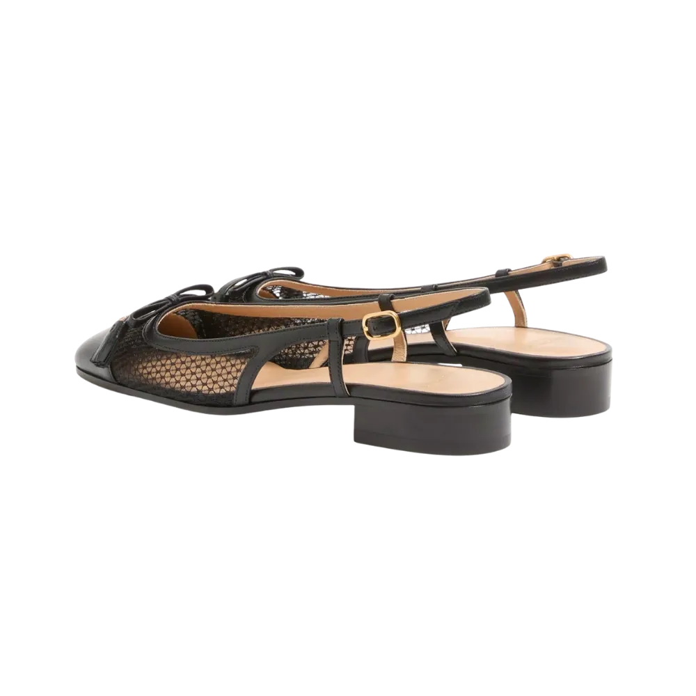 Valentino Valet Du Roi Slingback Ballerina In Mesh And Kidskin 25mm Black