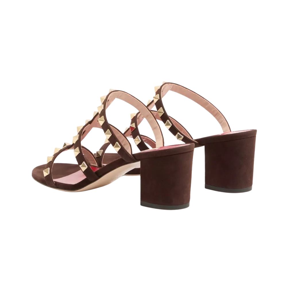 Valentino Rockstud Slide Sandal In Suede 60mm Ebony