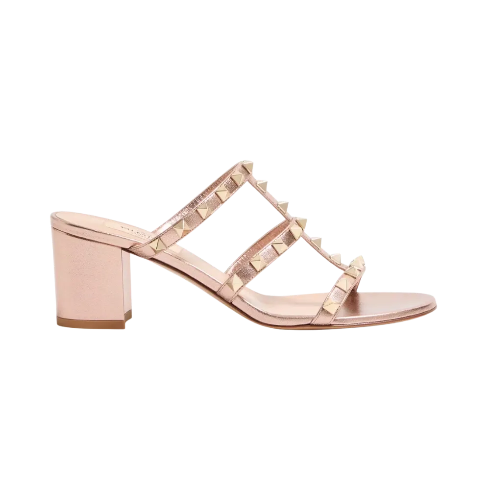 Valentino Rockstud Slide Sandal In Laminated Nappa Leather 60mm Rose Cannelle