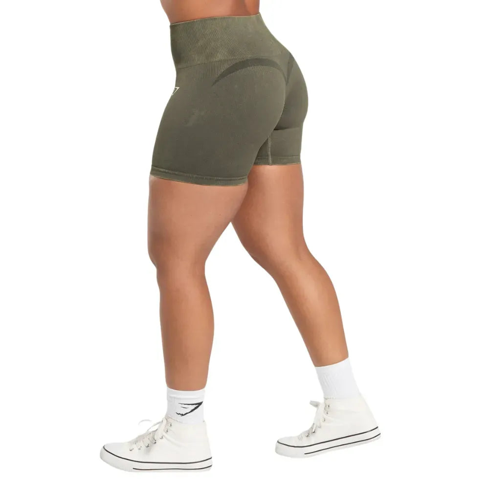Gymshark Gains Seamless Washed Shorts Strength Green