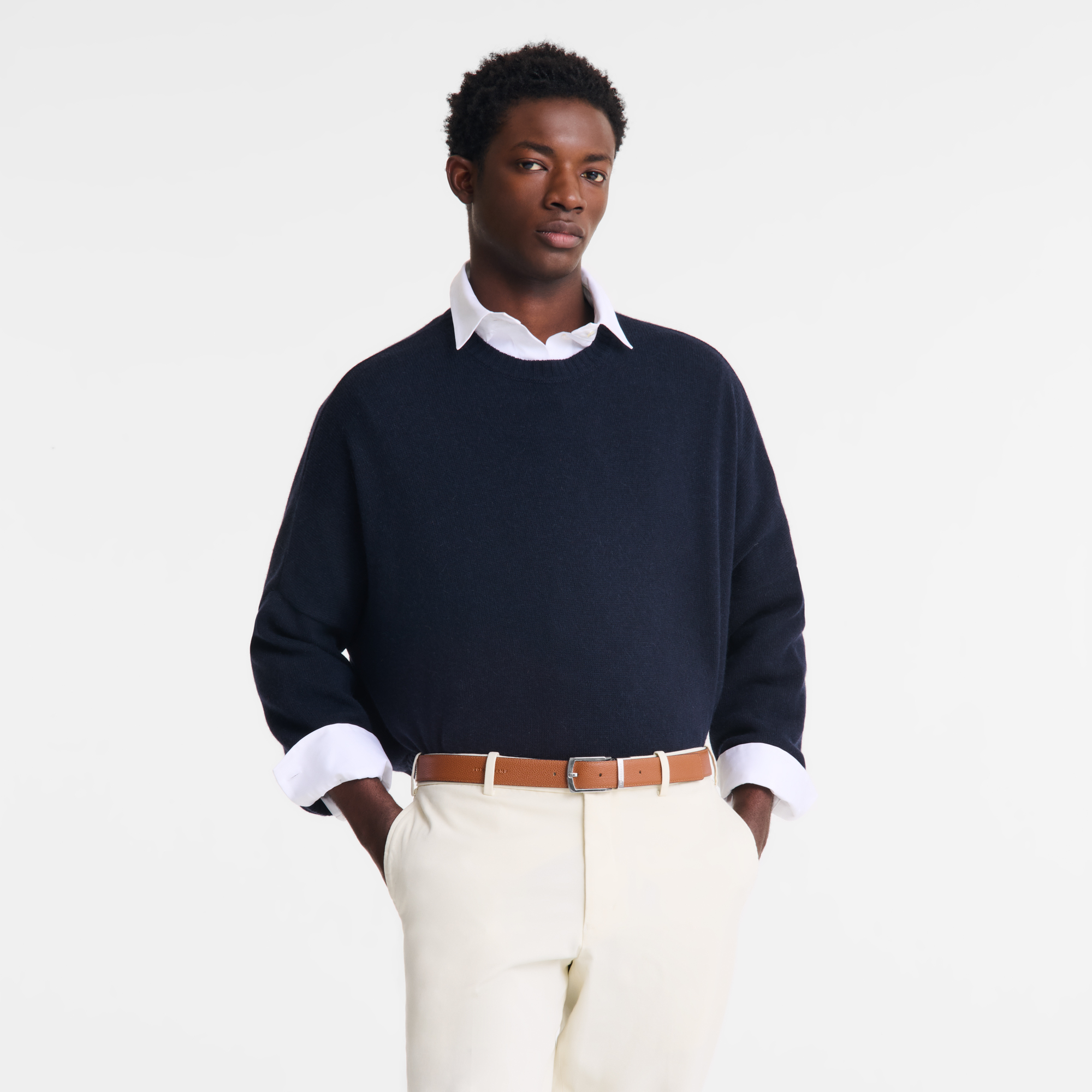 Longchamp Le Foulonné Men's belt Navy/Caramel