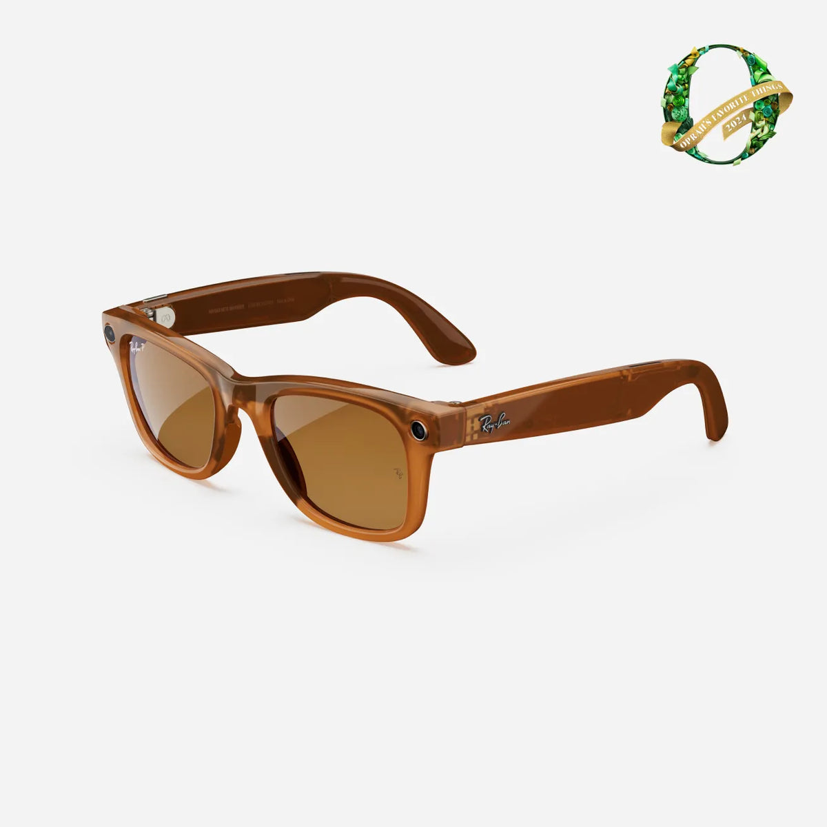 Brown square-frame Ray-Ban sunglasses with tinted lenses on a white background
