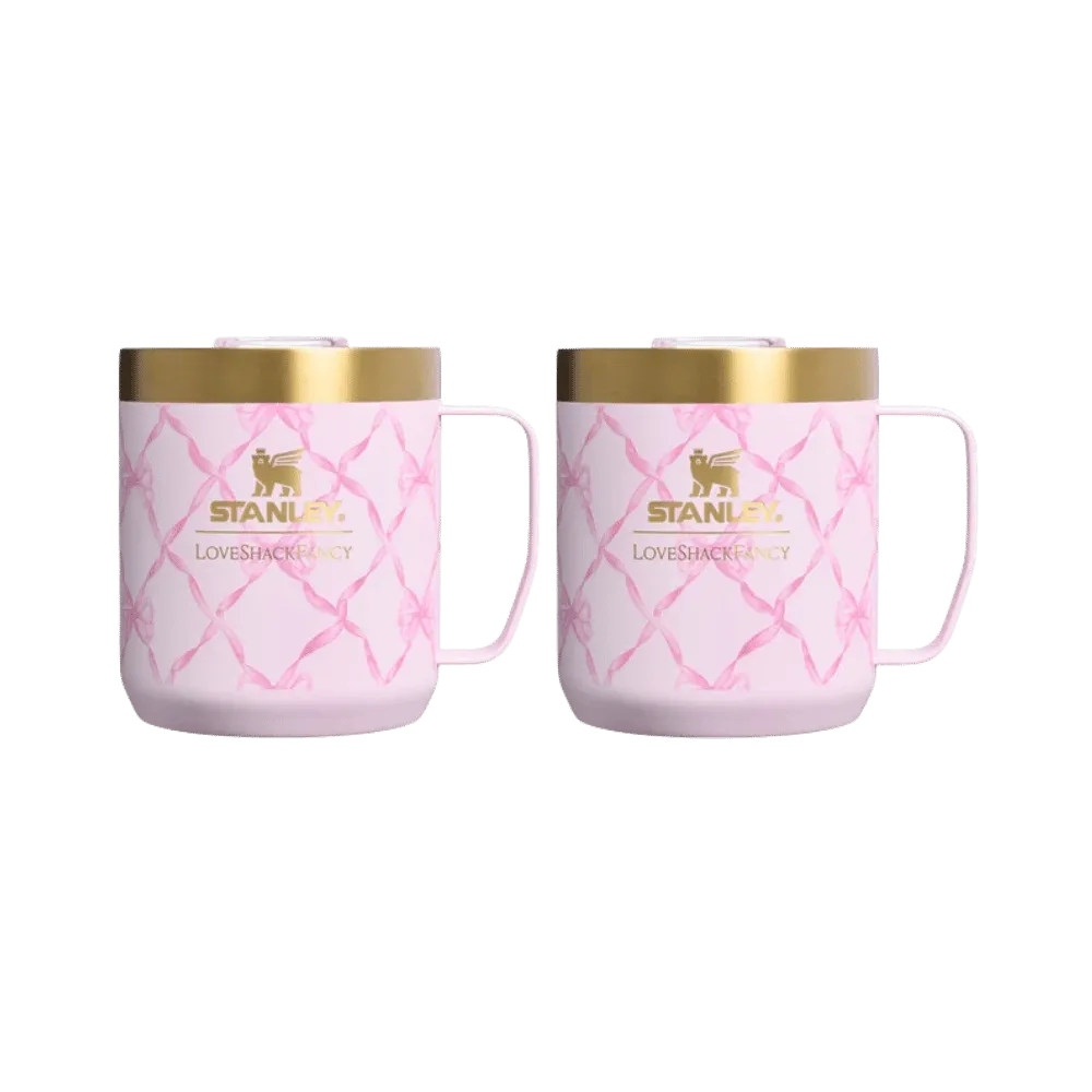 Stanley 1913 X Loveshackfancy Holiday Everyday Camp Mug Set Baby Bow Pink Peppermint 12 OZ