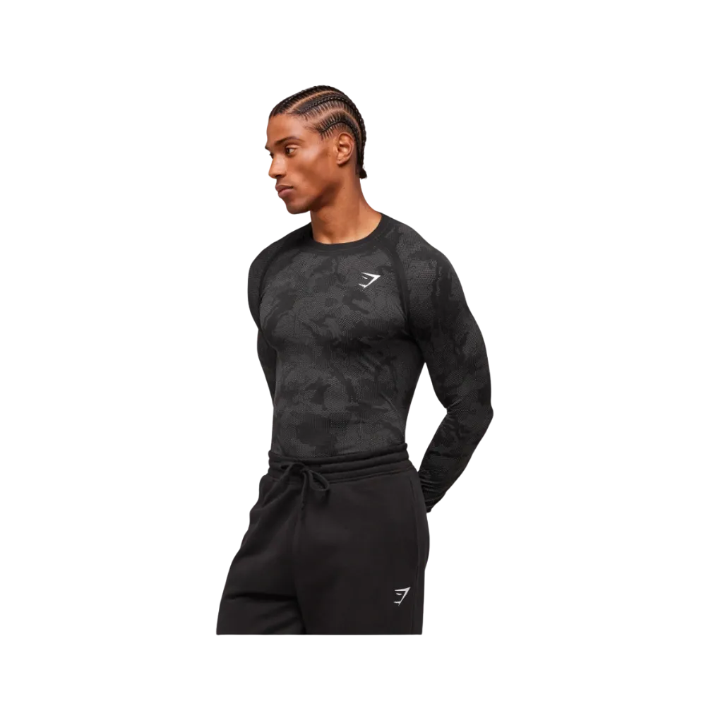 Gymshark Geo Seamless Long Sleeve T-Shirt Slim Fit Black