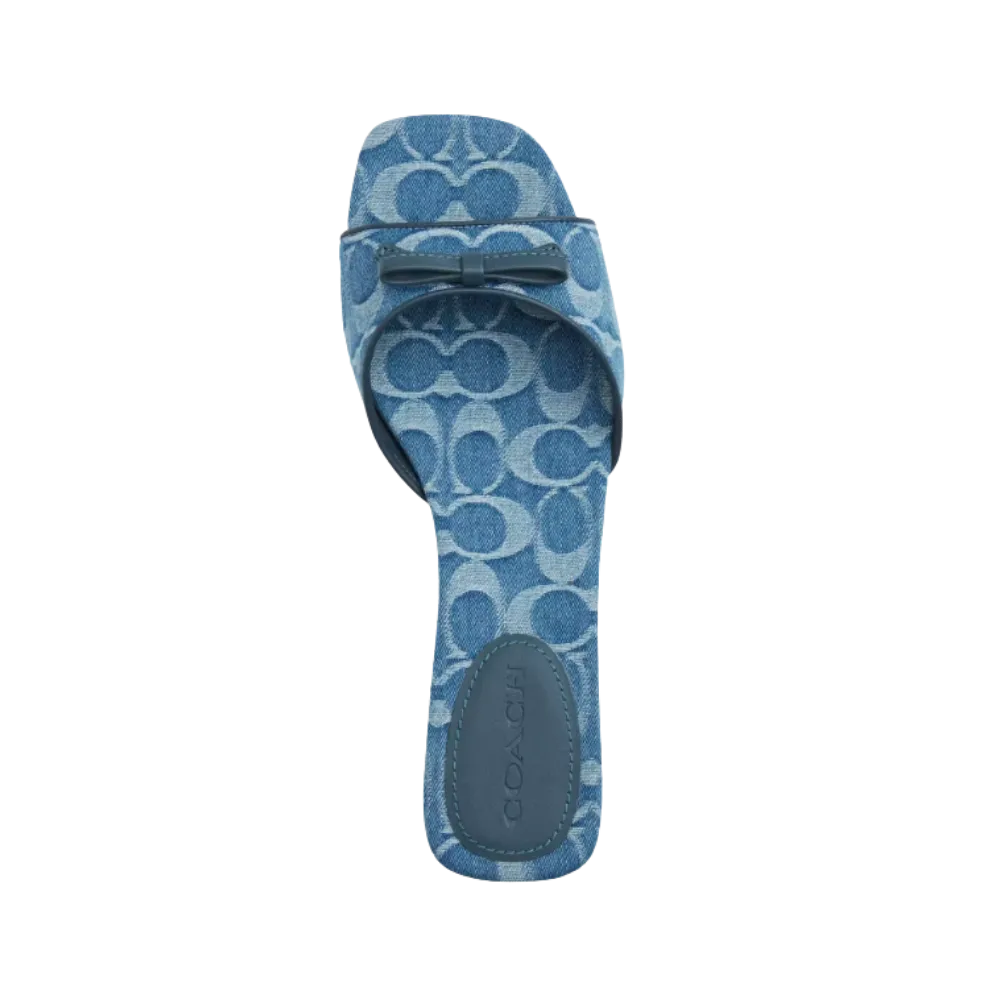 Coach Bow Kitten Heel In Signature Denim