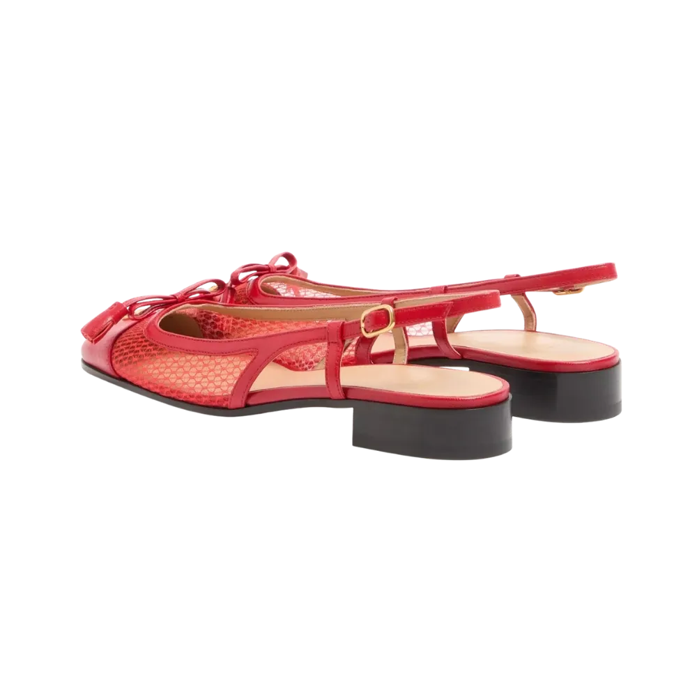 Valentino Valet Du Roi Slingback Ballerina In Mesh And Kidskin 25mm Rouge Pur