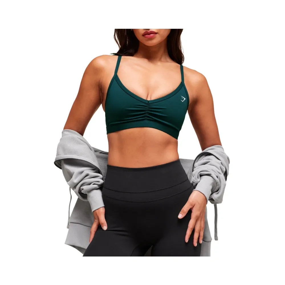 Gymshark Ruched Strappy Sports Bra Light Support Deep Petrol Blue