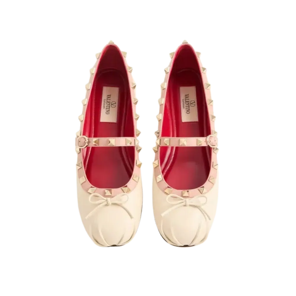 Valentino Mary-Jane Rockstud Nappa Ballerina 05mm Butter