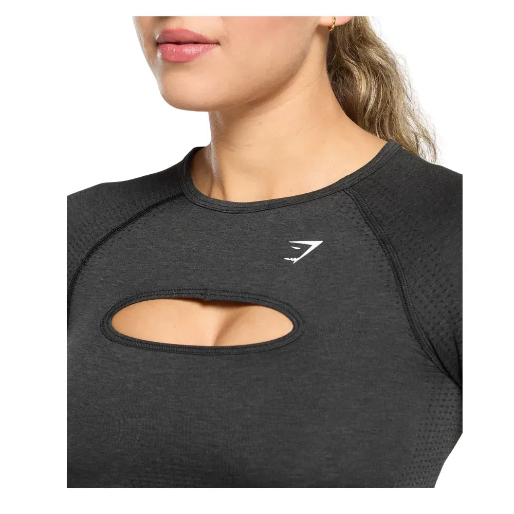 Gymshark Vital Long Sleeve Cut Out Top Black Marl