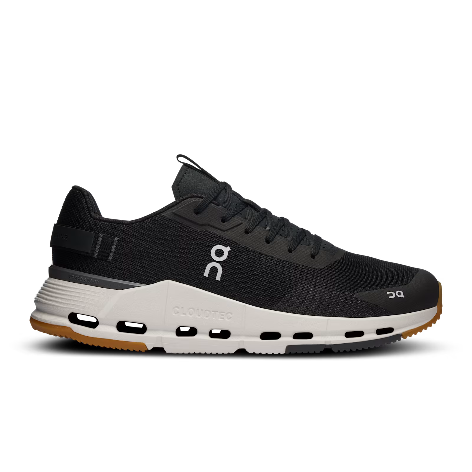 Black and white low-top sneaker with mesh upper, CloudTec sole, and modern streetwear design